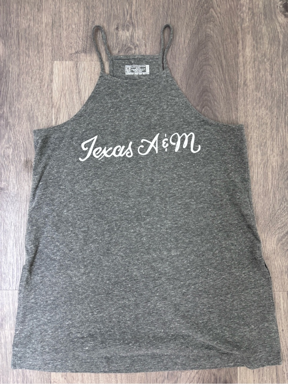 Texas A&M Heather Grey High Neck Tank Top with Side Slits